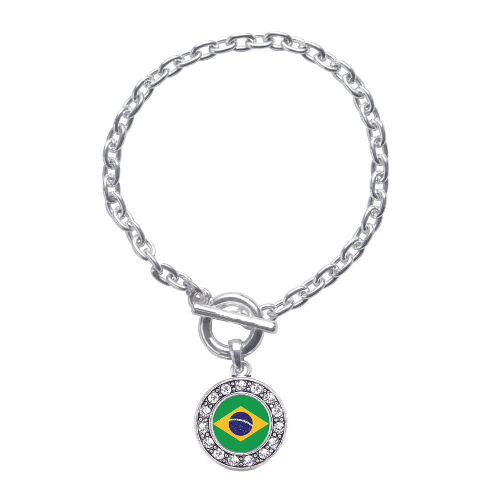 Silver Brazilian Flag Circle Charm Toggle Bracelet