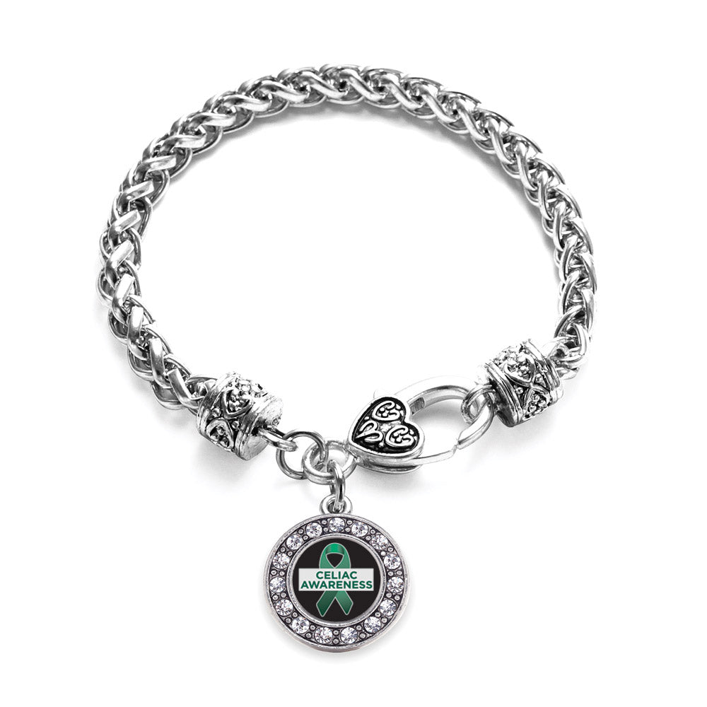 Silver Celiac Awareness Circle Charm Braided Bracelet