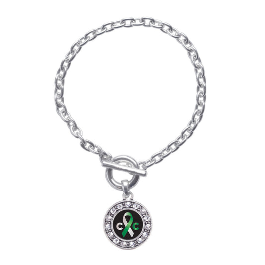 Silver Cervical Cancer Support Circle Charm Toggle Bracelet