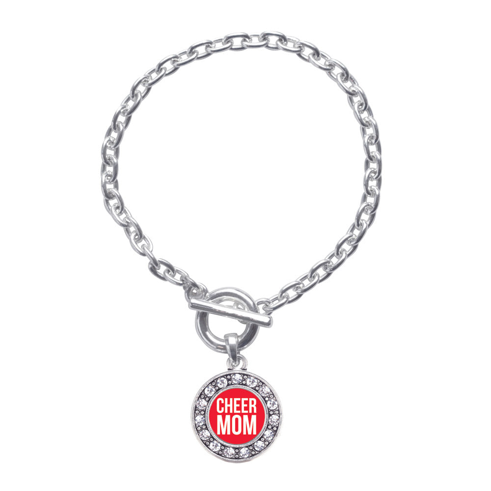 Silver Cheer Mom Circle Charm Toggle Bracelet