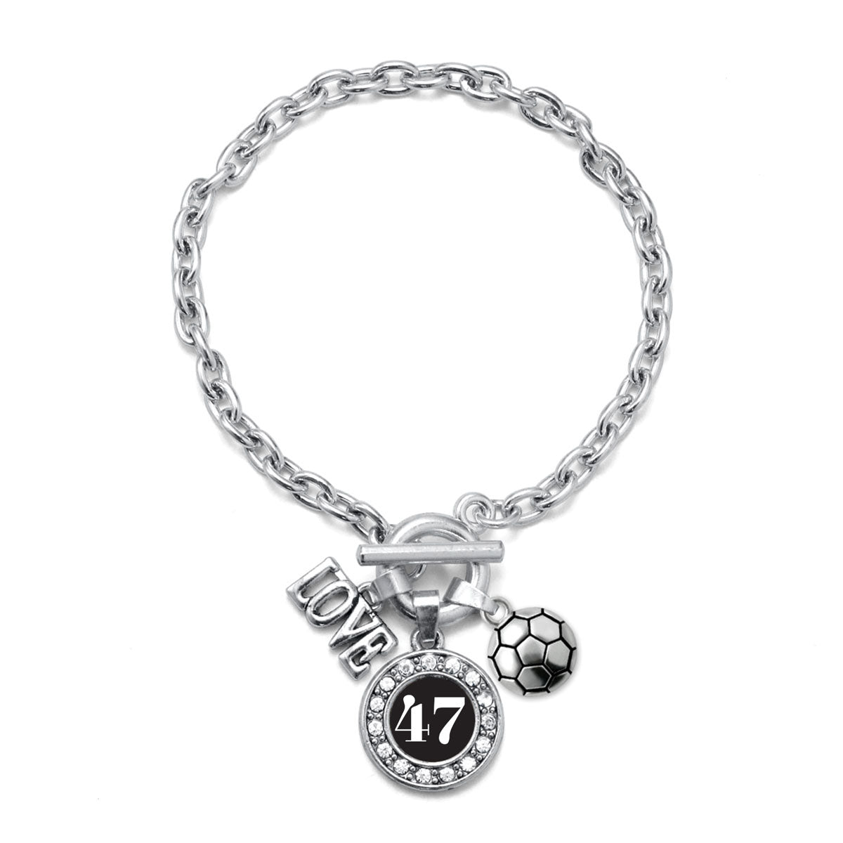 Silver Soccer - Sports Number 47 Circle Charm Toggle Bracelet
