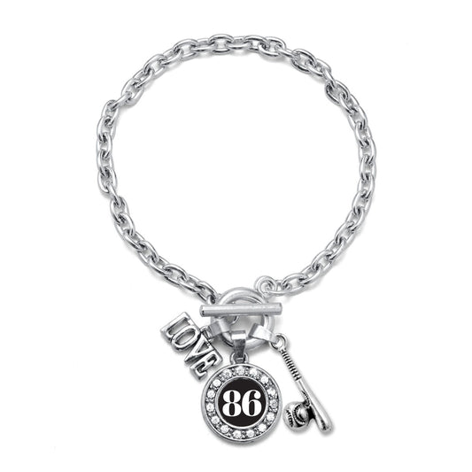Silver Baseball Bat - Sports Number 86 Circle Charm Toggle Bracelet