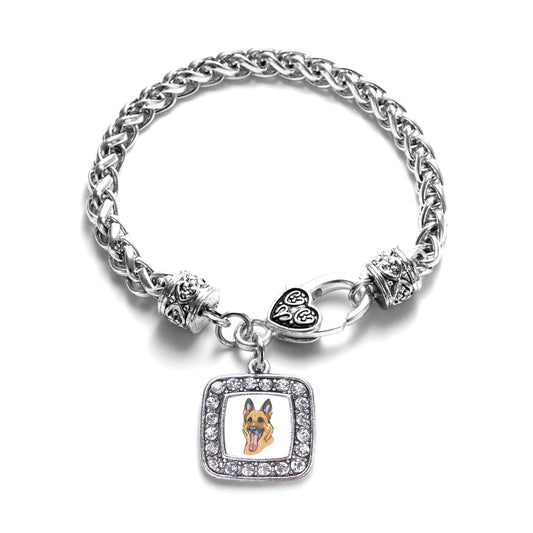 Silver The German Shepherd Square Charm Braided Bracelet