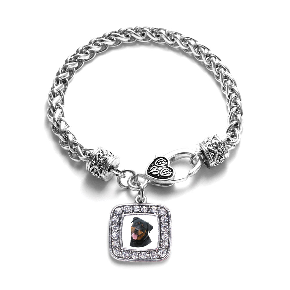 Silver The Rottweiler Square Charm Braided Bracelet