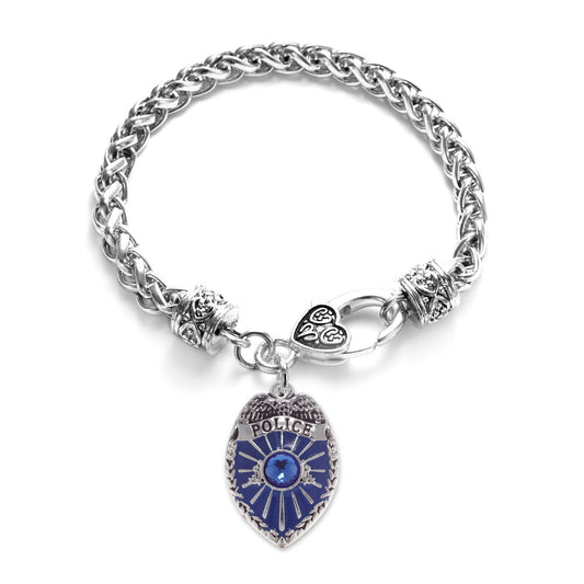 Silver Blue Police Badge Charm Braided Bracelet