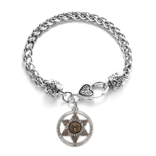 Silver Sheriff Badge Charm Braided Bracelet