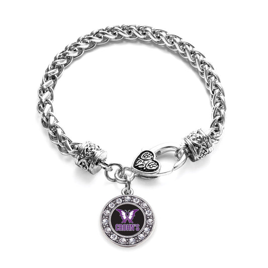 Silver Crohn's Disease Circle Charm Braided Bracelet