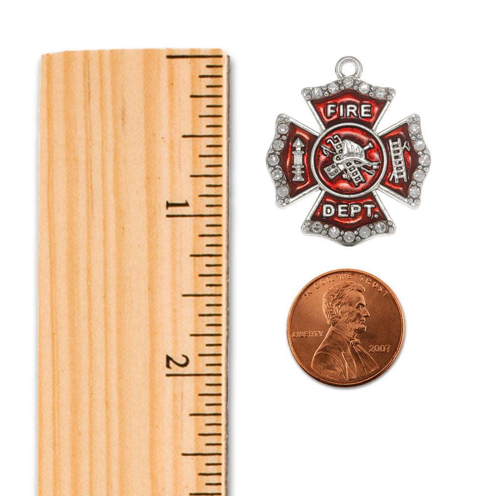 Silver Love Firefighter Badge Charm Wire Bangle Bracelet