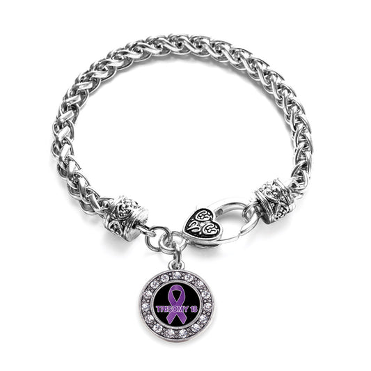 Silver Trisomy 18 Circle Charm Braided Bracelet