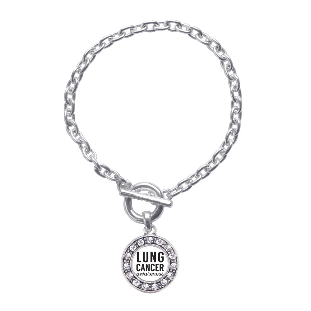 Silver Lung Cancer Awareness Circle Charm Toggle Bracelet