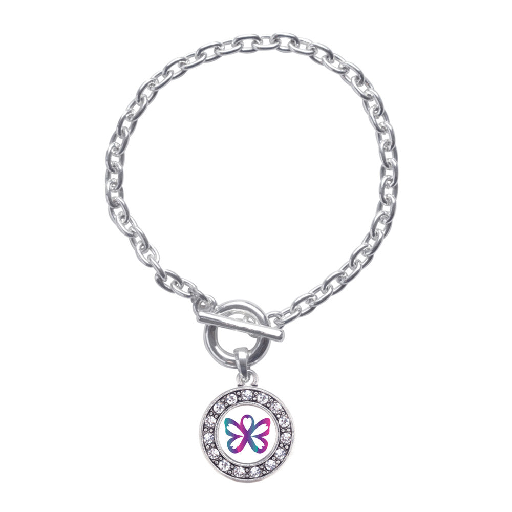 Silver Thyroid Butterfly Circle Charm Toggle Bracelet