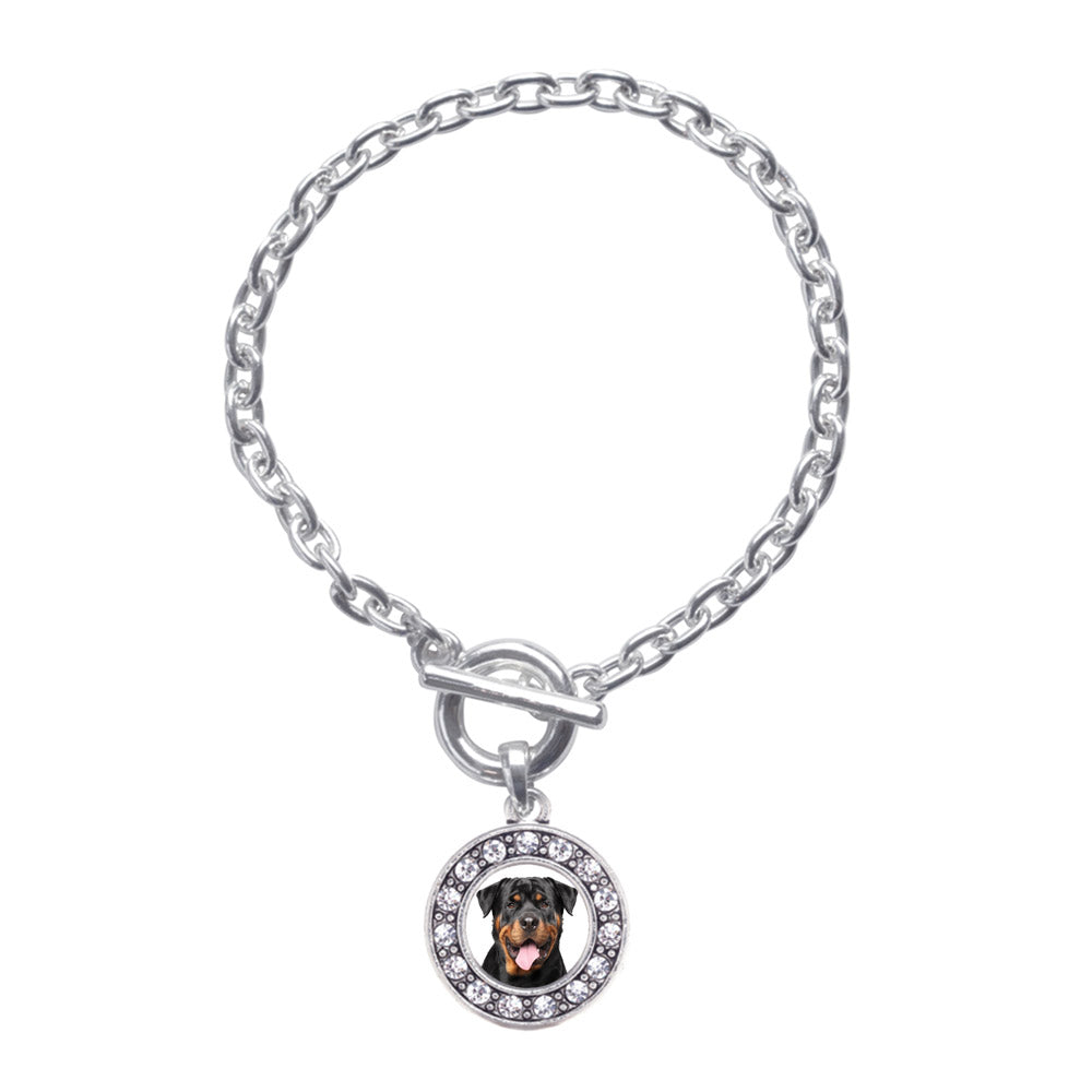 Silver Rottweiler Face Circle Charm Toggle Bracelet