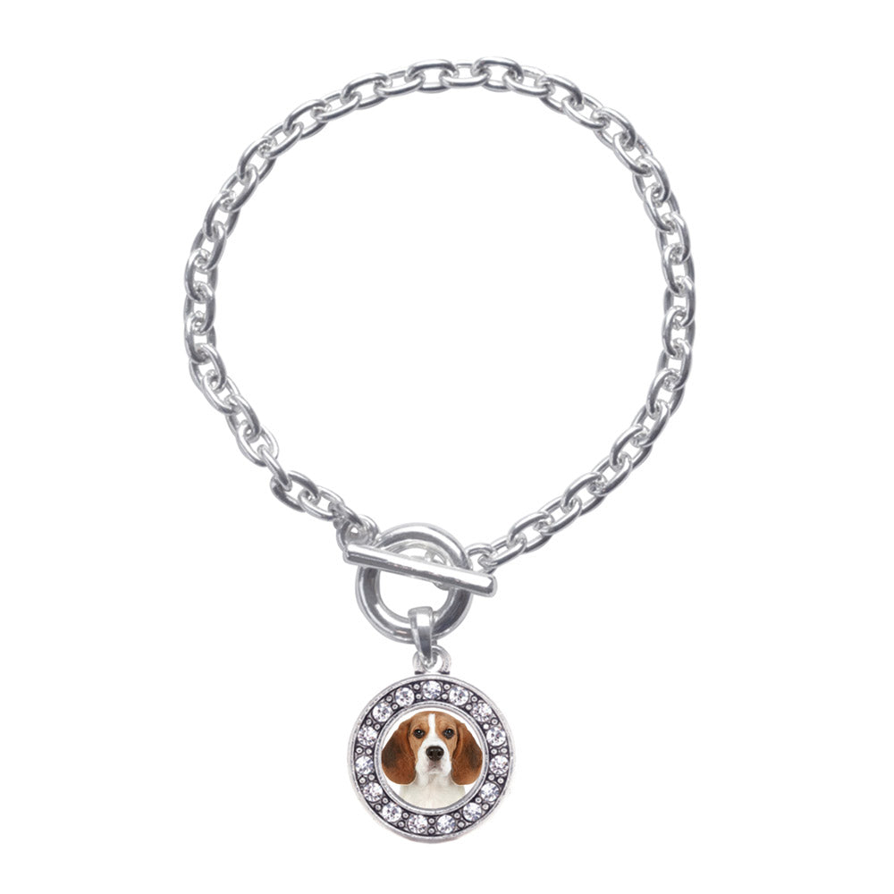Silver Beagle Face Circle Charm Toggle Bracelet