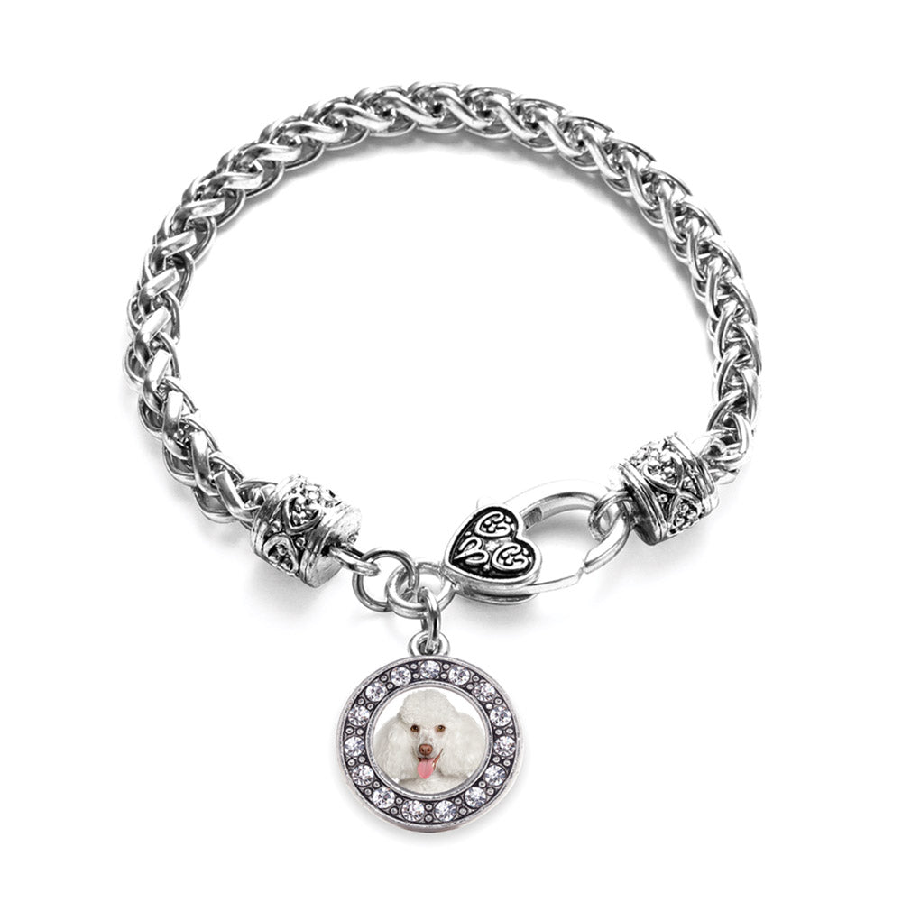 Silver Poodle Face Circle Charm Braided Bracelet