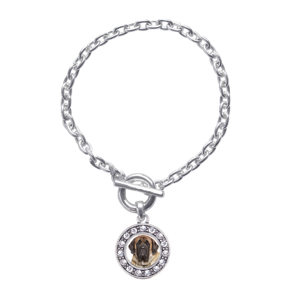 Silver Mastiff Face Circle Charm Toggle Bracelet