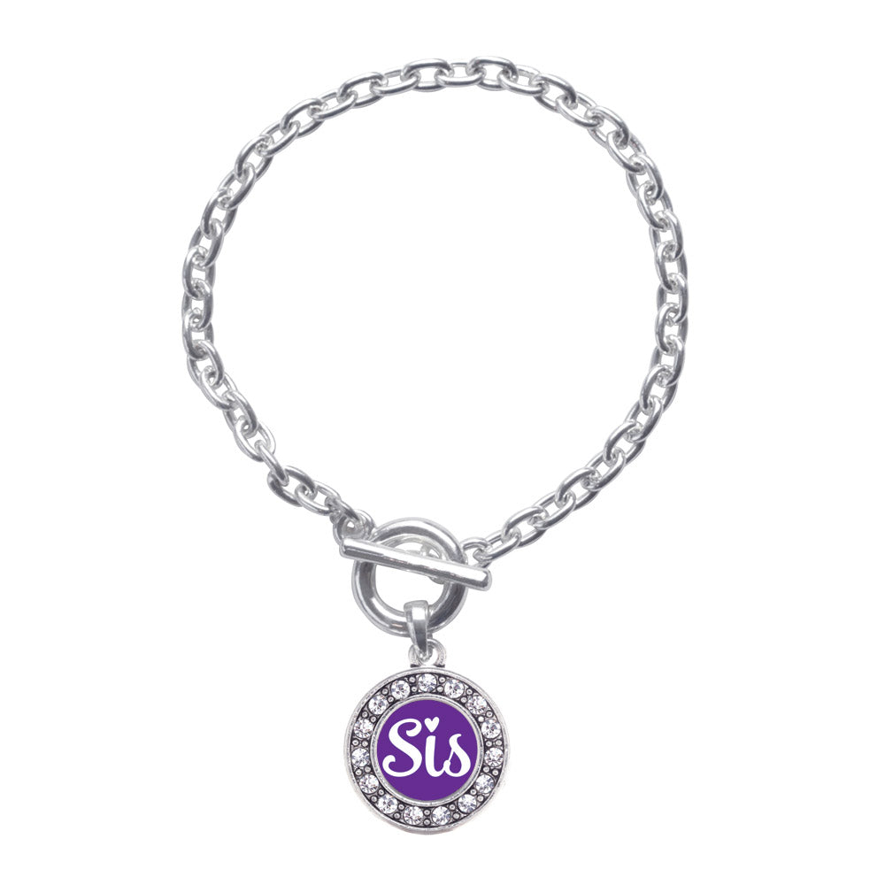 Silver Purple Sis Circle Charm Toggle Bracelet