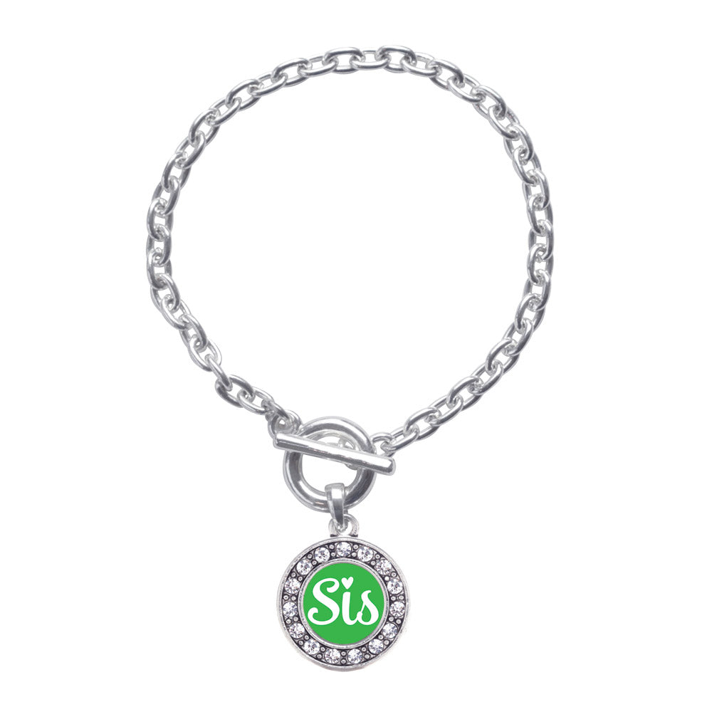 Silver Green Sis Circle Charm Toggle Bracelet