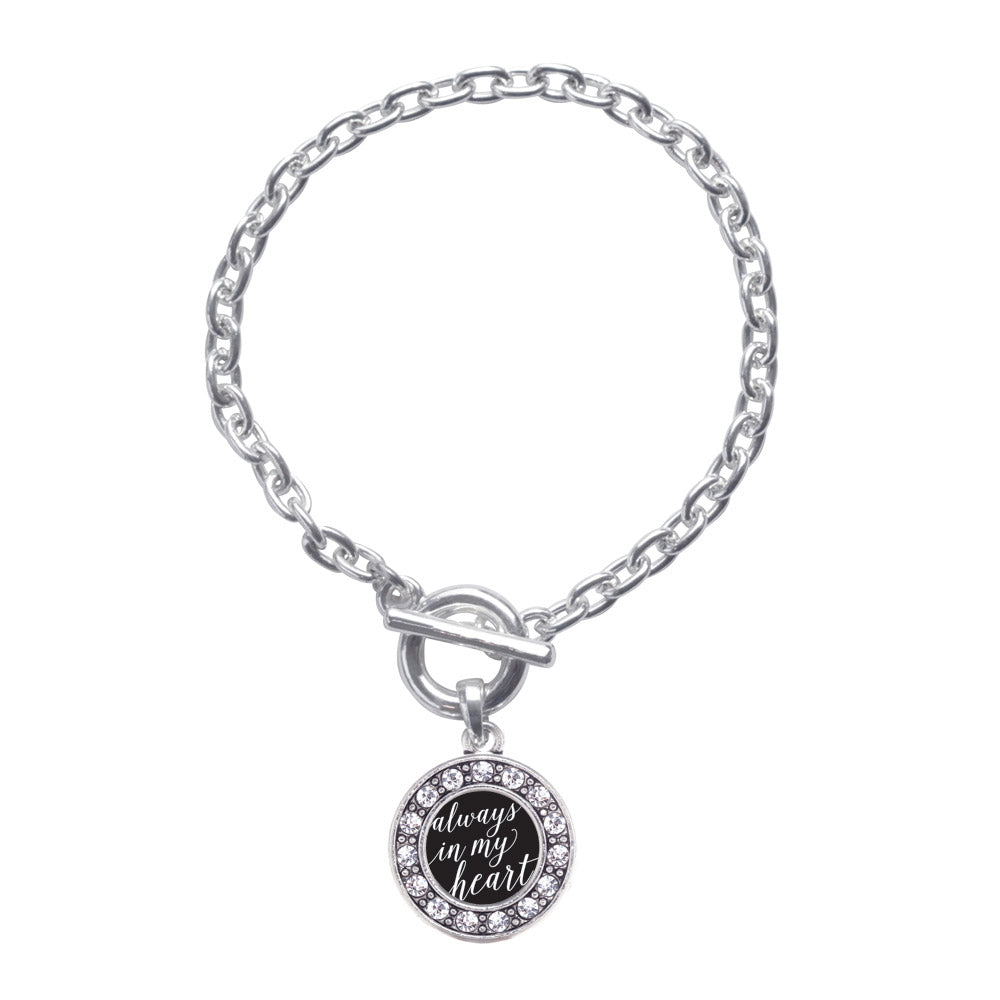 Silver Always in my Heart Circle Charm Toggle Bracelet