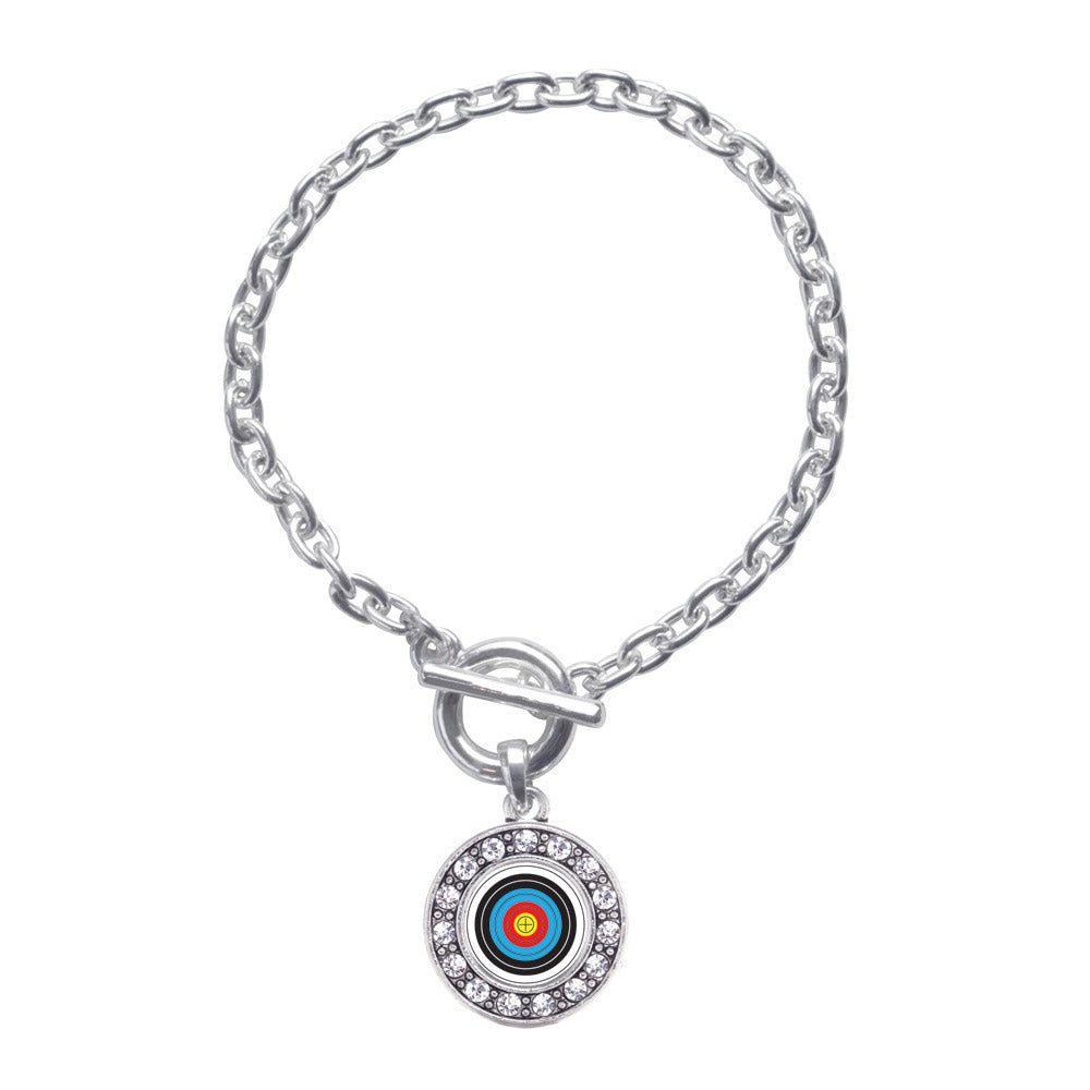 Silver Archery Bullseye Circle Charm Toggle Bracelet