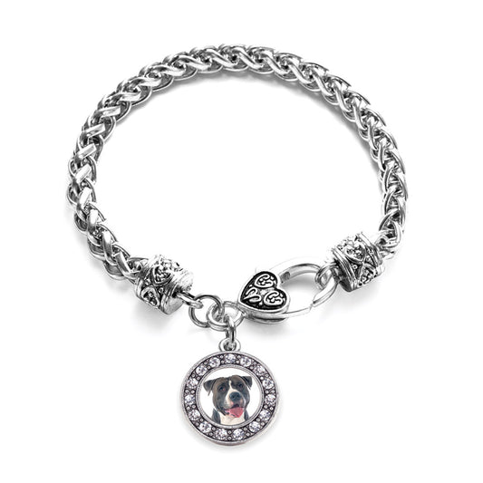 Silver Blue Pit Bull Circle Charm Braided Bracelet