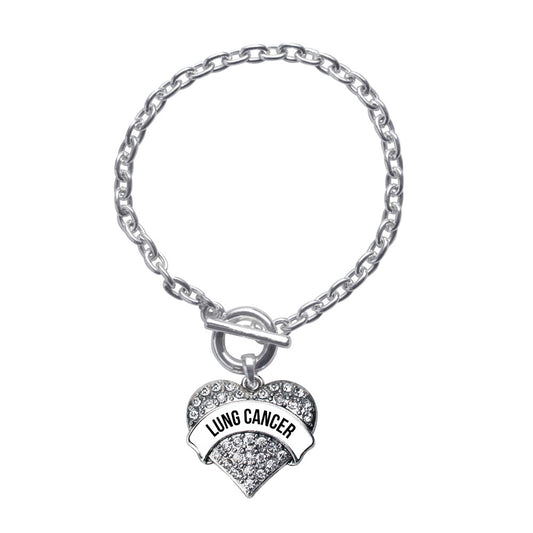 Silver Lung Cancer Awareness Pave Heart Charm Toggle Bracelet
