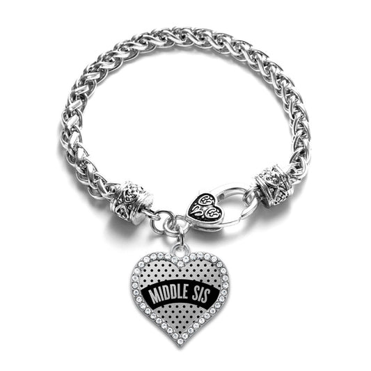 Silver Black Polka Dot Middle Sis Open Heart Charm Toggle Bracelet