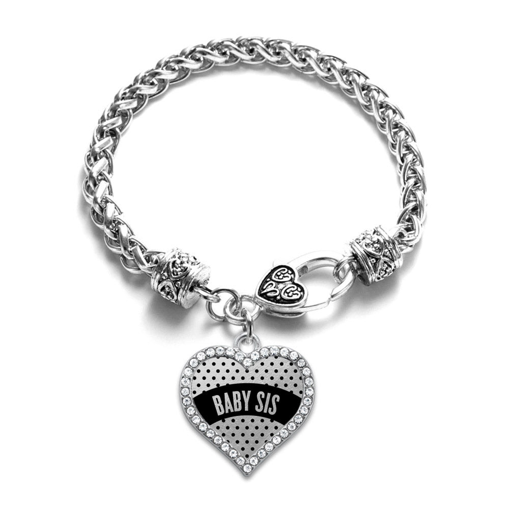 Silver Black Polka Dot Baby Sis Open Heart Charm Braided Bracelet