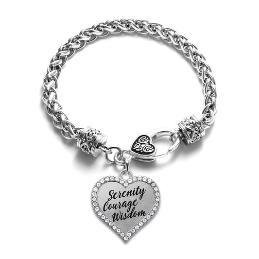 Silver Serenity Prayer Open Heart Charm Braided Bracelet