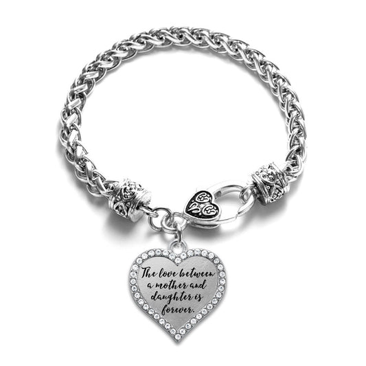 Silver Mother and Daughter Bond Open Heart Charm Braided Bracelet