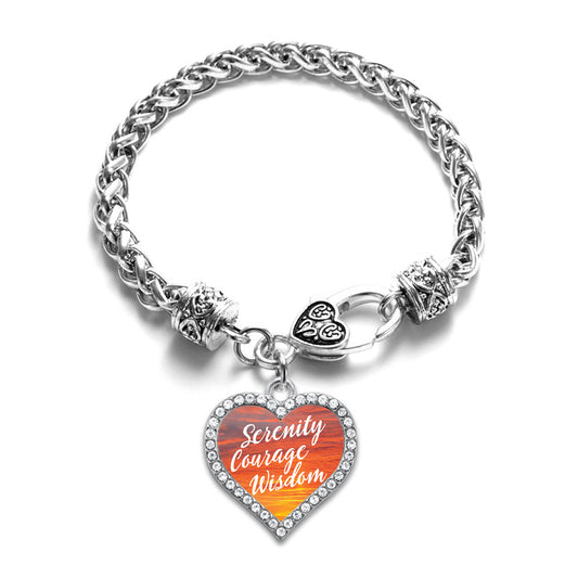 Silver Sunset Serenity Prayer Open Heart Charm Toggle Bracelet
