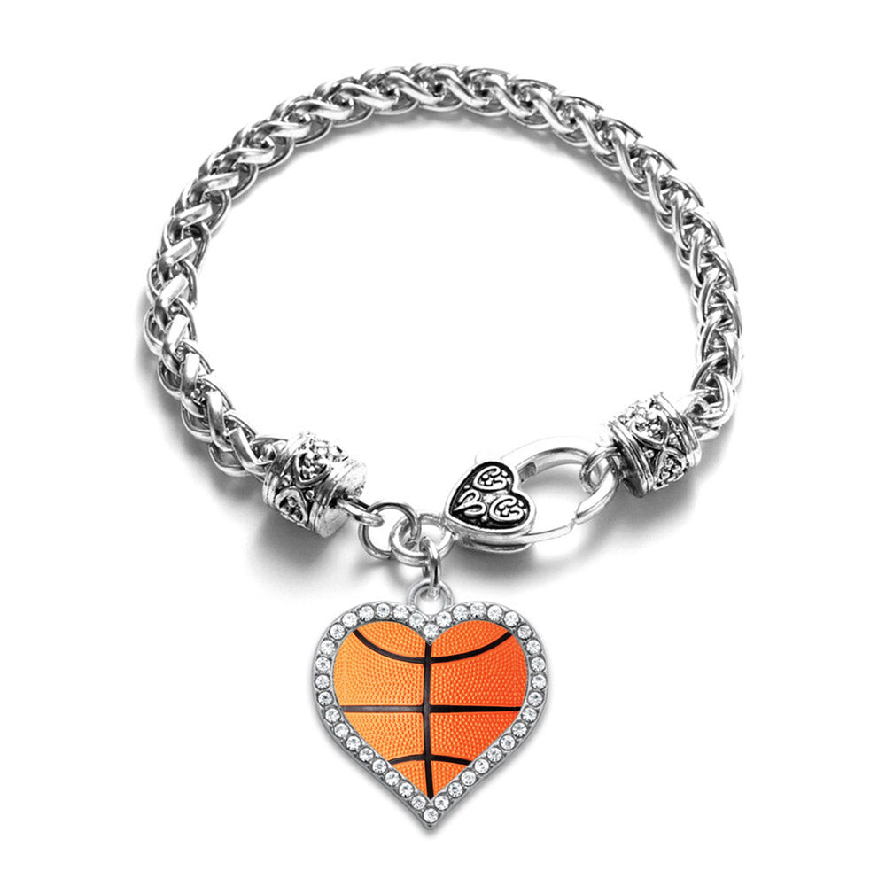 Silver Basketball Open Heart Charm Braided Bracelet
