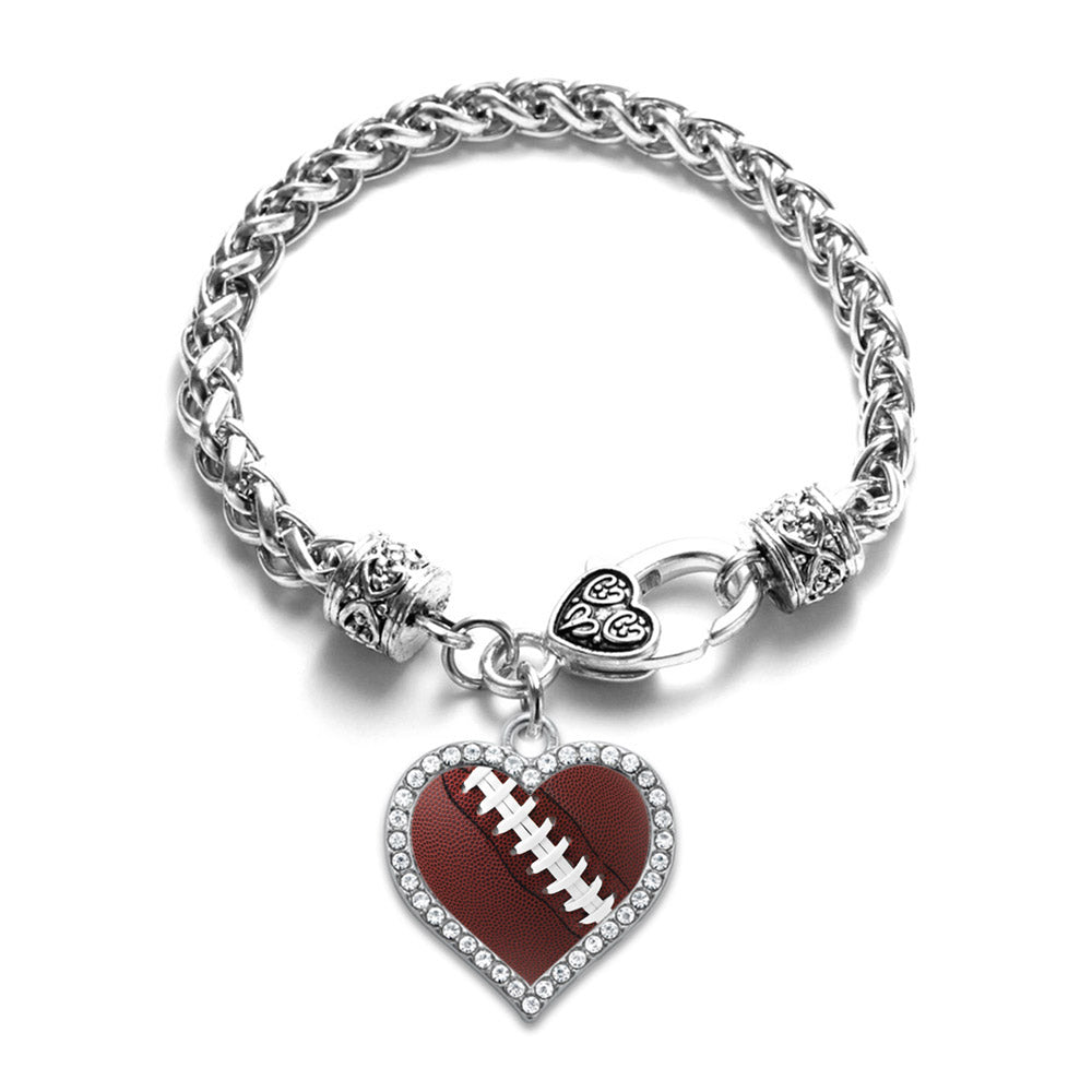 Silver Football Open Heart Charm Braided Bracelet