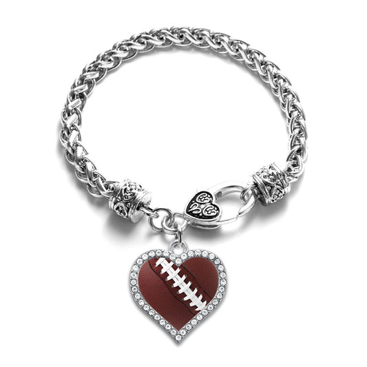Silver Football Open Heart Charm Braided Bracelet