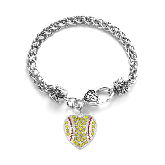 Silver Tennis or Softball Heart Charm Braided Bracelet