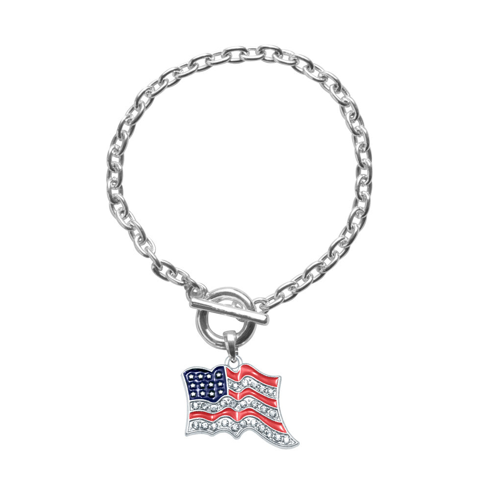 Silver American Flag Charm Toggle Bracelet