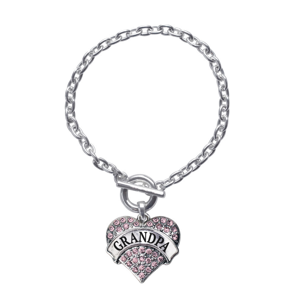 Silver Grandpa Pink Pink Pave Heart Charm Toggle Bracelet