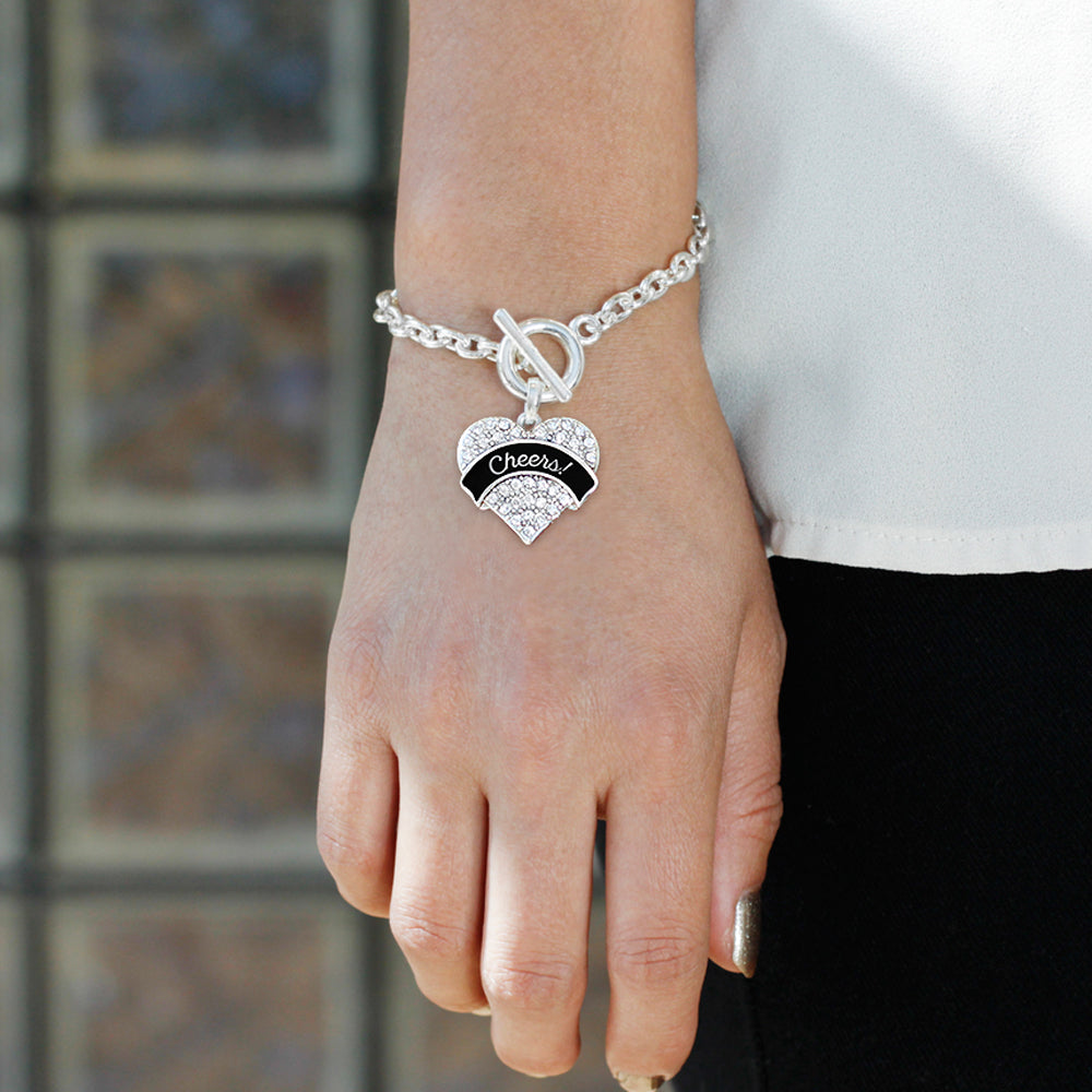 Silver Cheers! Black and Silver Pave Heart Charm Toggle Bracelet