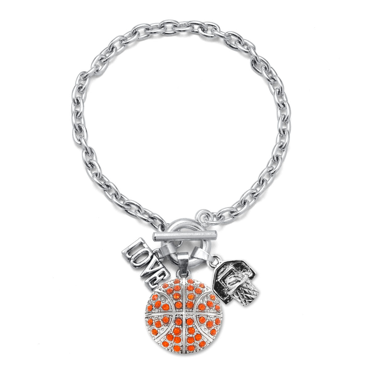 Silver Love Basketball Charm Toggle Bracelet