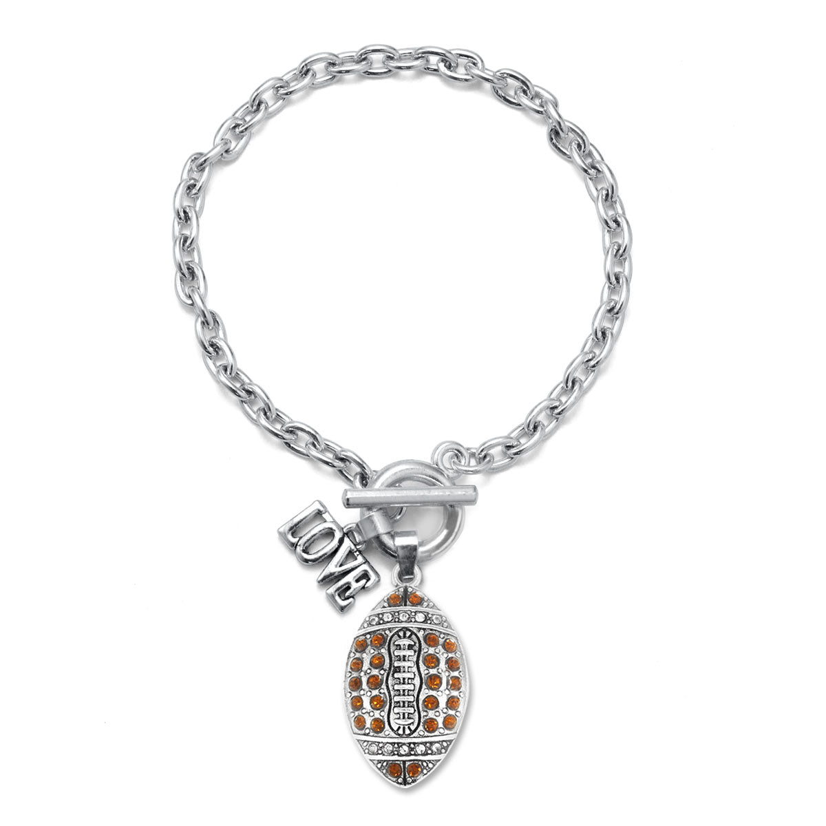 Silver Love Football Charm Toggle Bracelet