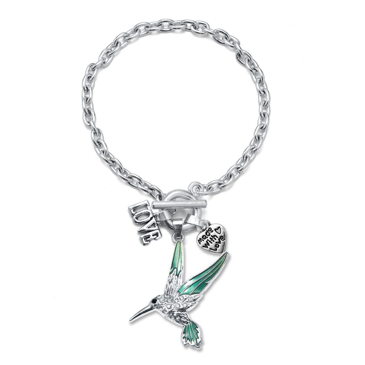 Silver Love Hummingbird Charm Toggle Bracelet