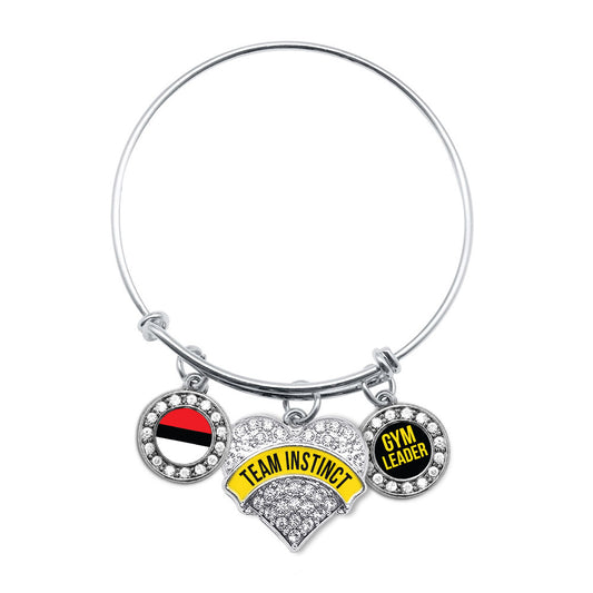 Silver Team Instinct - Trainer Pave Heart Charm Wire Bangle Bracelet