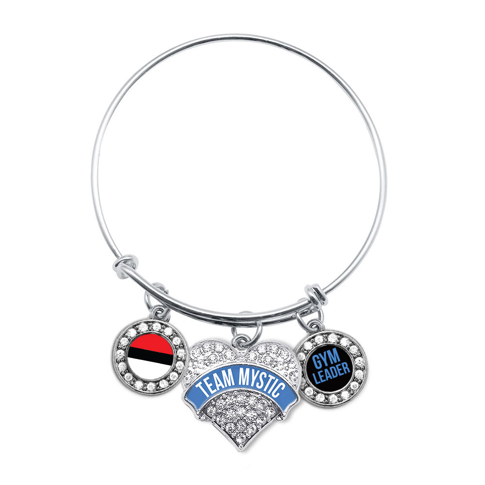 Silver Team Mystic - Trainer Pave Heart Charm Wire Bangle Bracelet