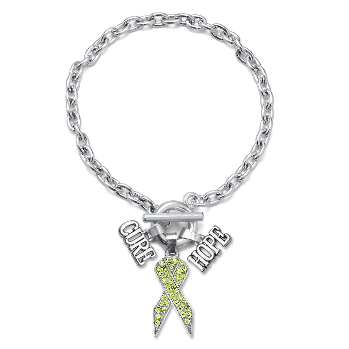 Silver Hope Green Awareness Ribbon Charm Toggle Bracelet