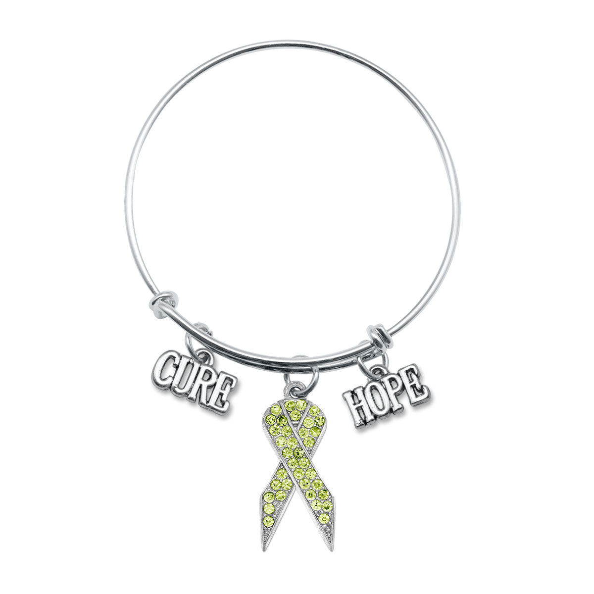 Silver Hope Green Awareness Ribbon Charm Wire Bangle Bracelet