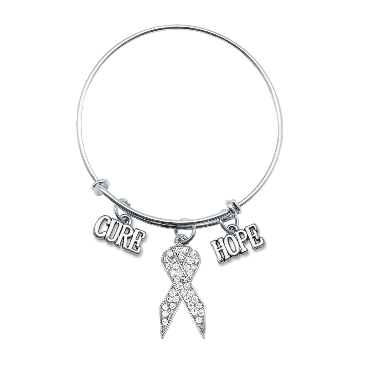 Silver Hope Clear Awareness Ribbon Charm Wire Bangle Bracelet