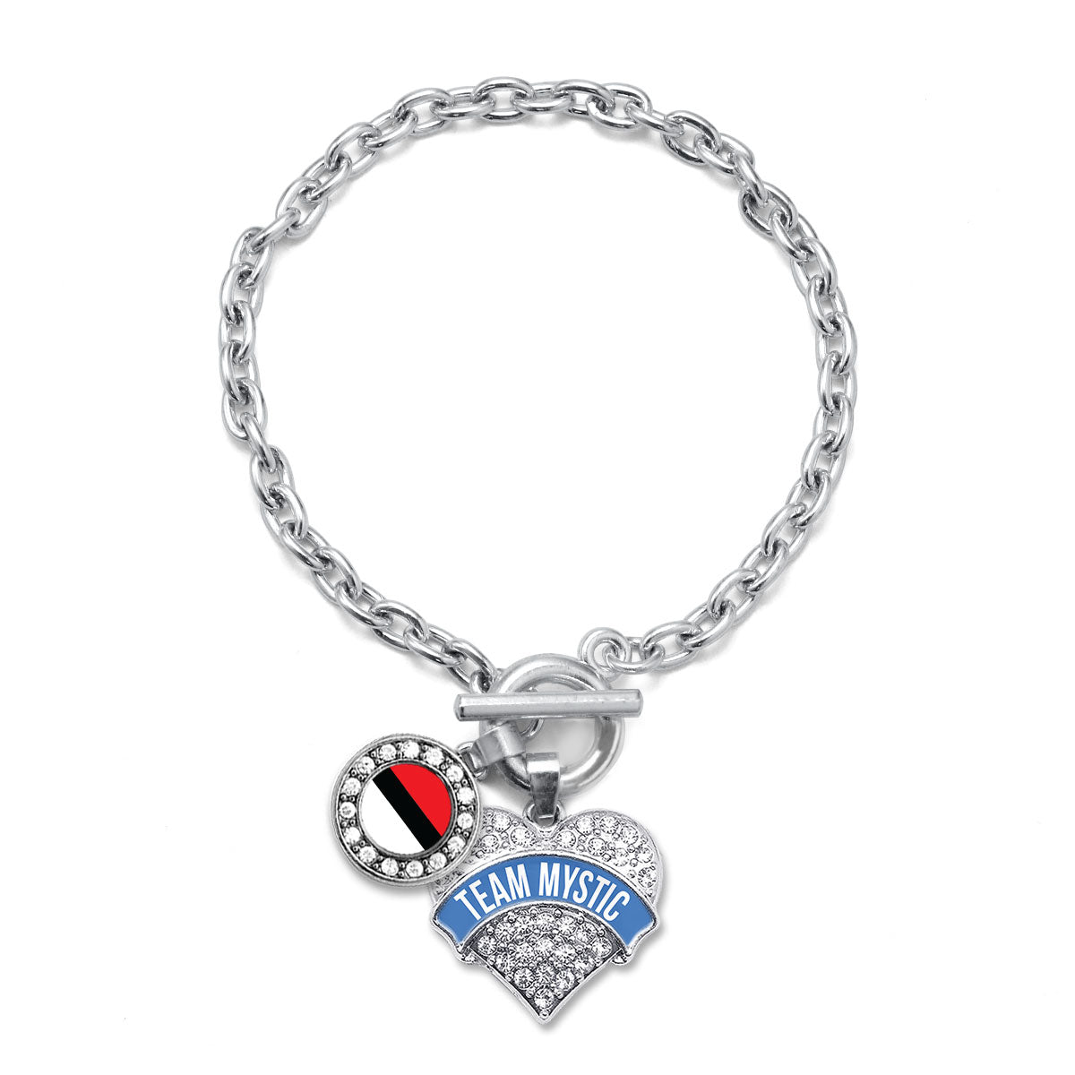 Silver Team Mystic Duo Pave Heart Charm Toggle Bracelet