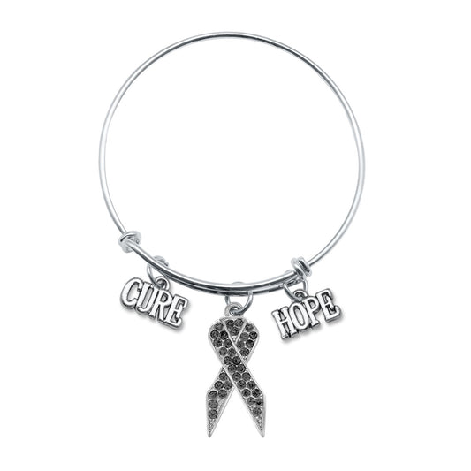 Silver Hope Black Awareness Ribbon Charm Wire Bangle Bracelet