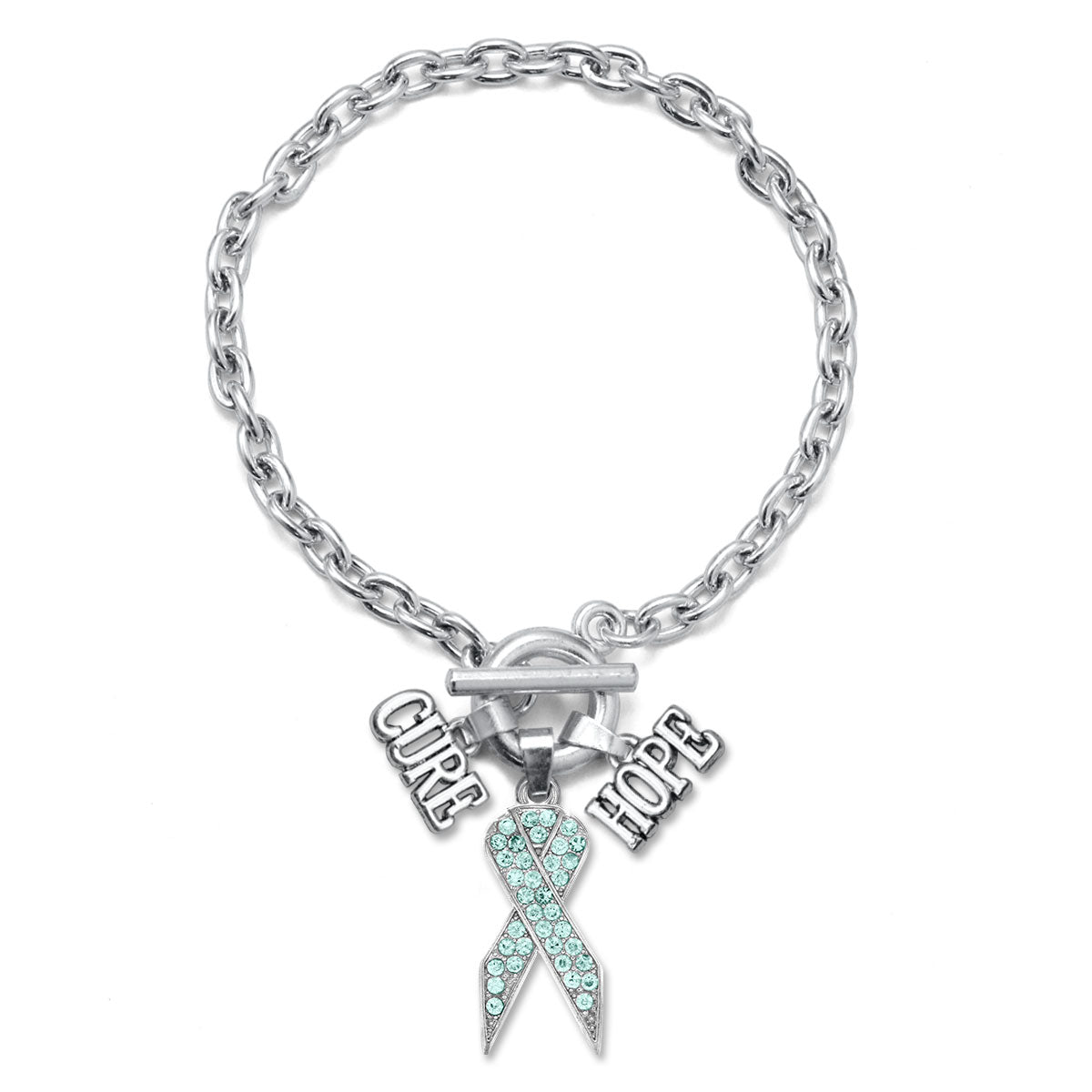 Silver Hope Aqua Awareness Ribbon Charm Toggle Bracelet