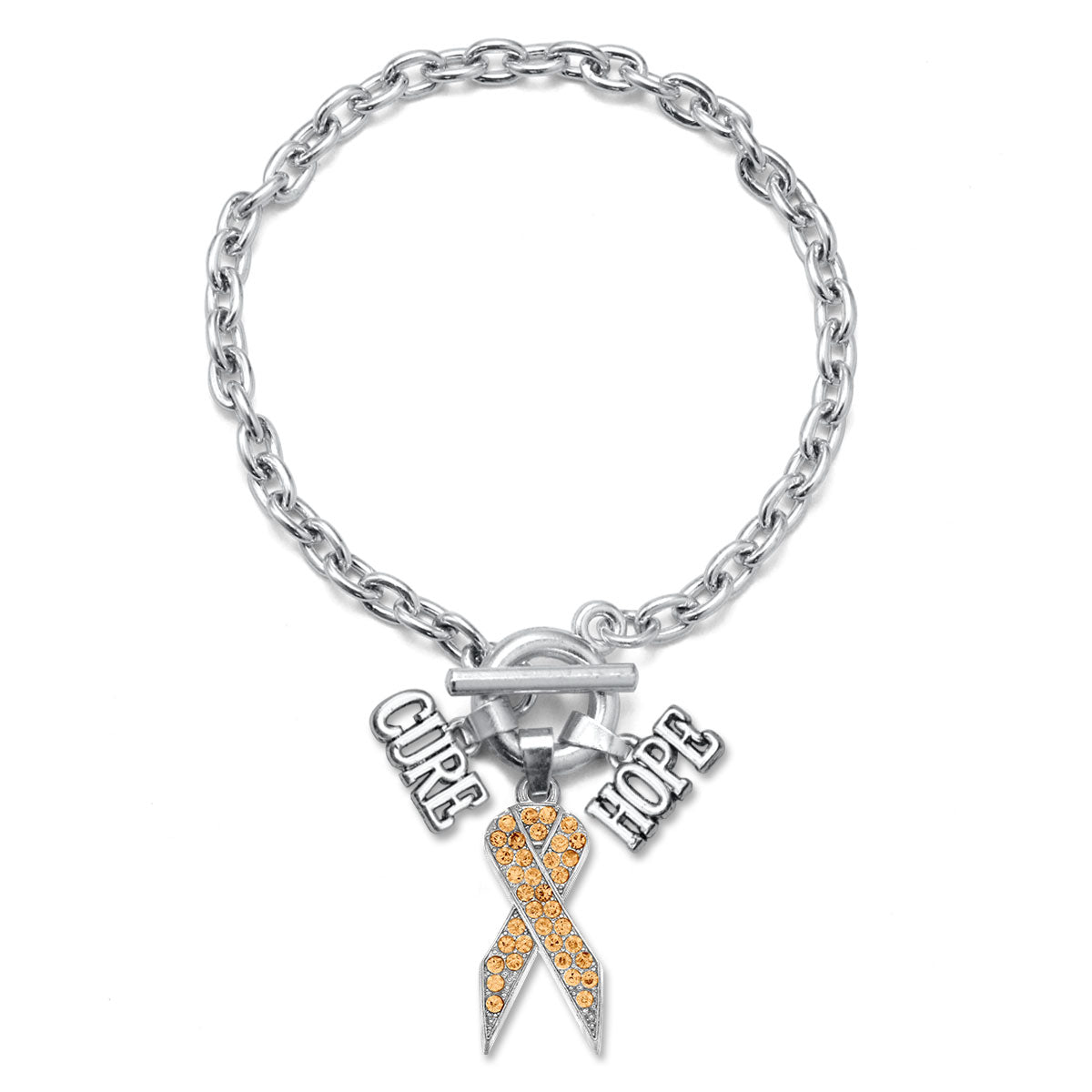 Silver Hope Orange Awareness Ribbon Charm Toggle Bracelet