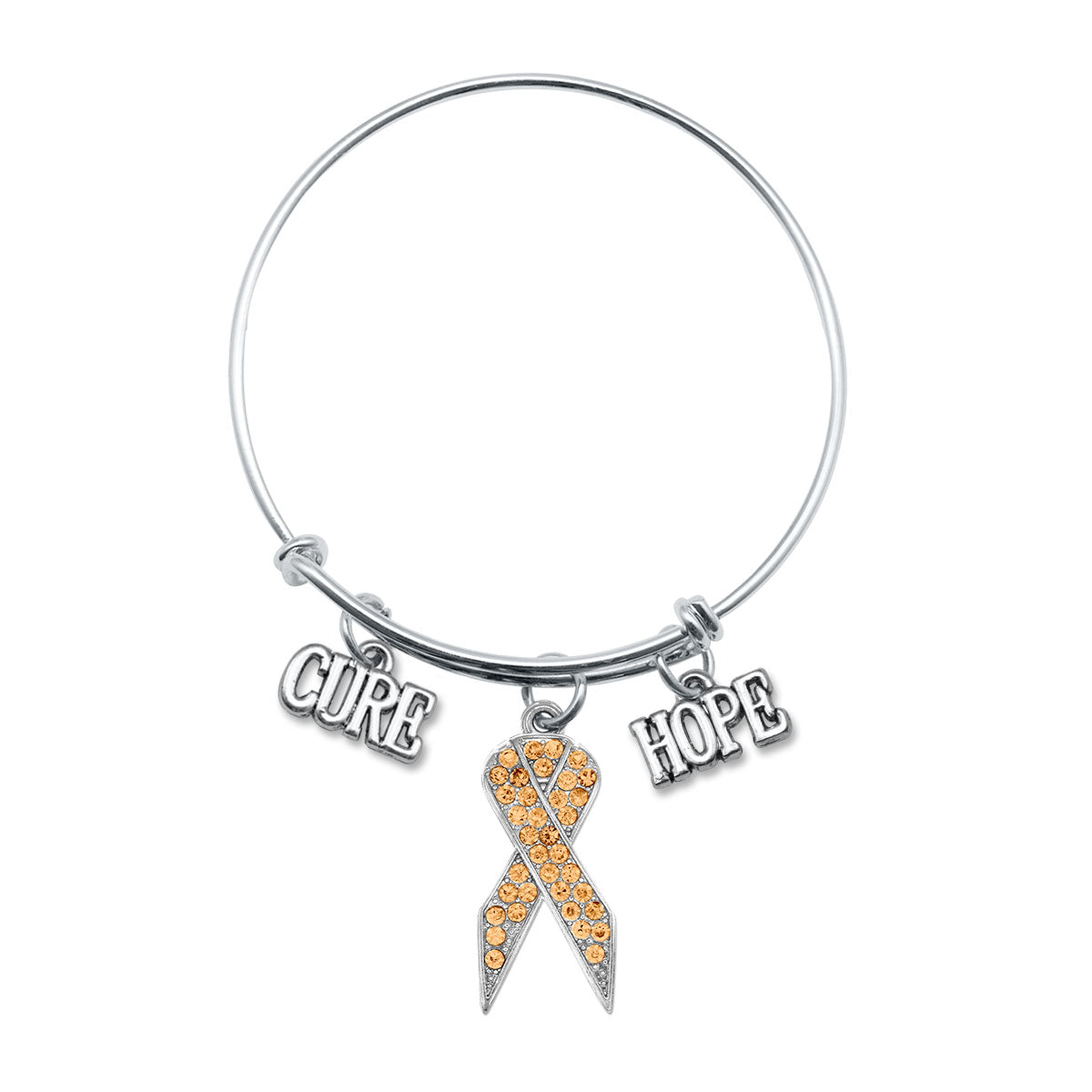 Silver Hope Orange Awareness Ribbon Charm Wire Bangle Bracelet